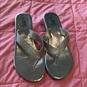 Silver glitter wedge flip flops size 9
